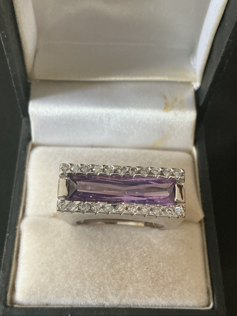 Sterling Silver Purple Gemstone Cocktail Ring with Clear Accent Stones